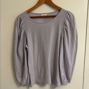 Anthropologie Gray and Purple Ruched Puff Sleeve Blouse